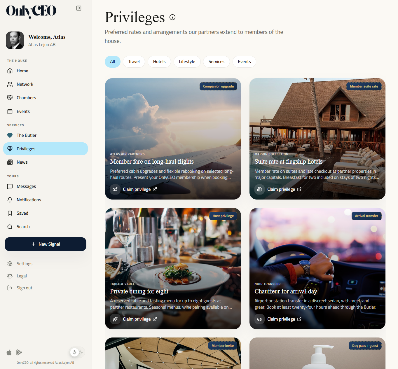 Privileges in OnlyCEO: preferential arrangements extended to members by partners.
